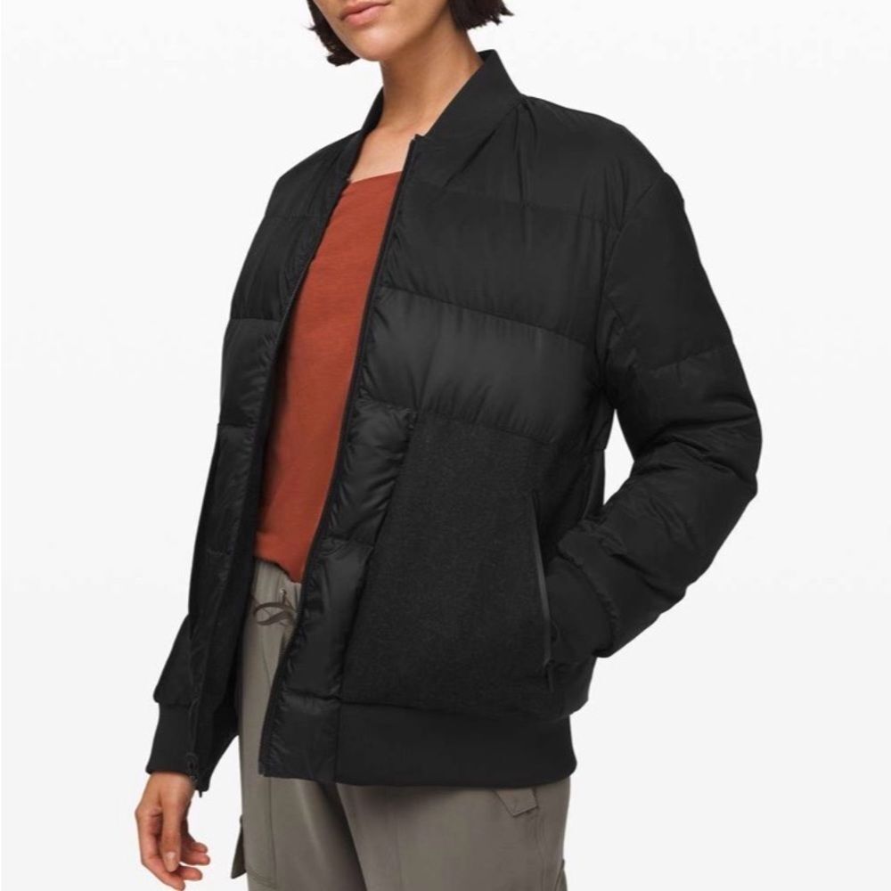 lululemon athletica Roam Far Wool Down Reversible Bomber Jacket in Black/ Gray 6